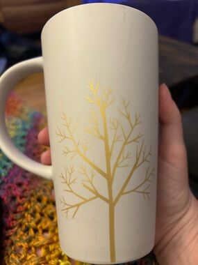White Mug with Gold Tree Design - Elegant Ceramic Coffee Mug